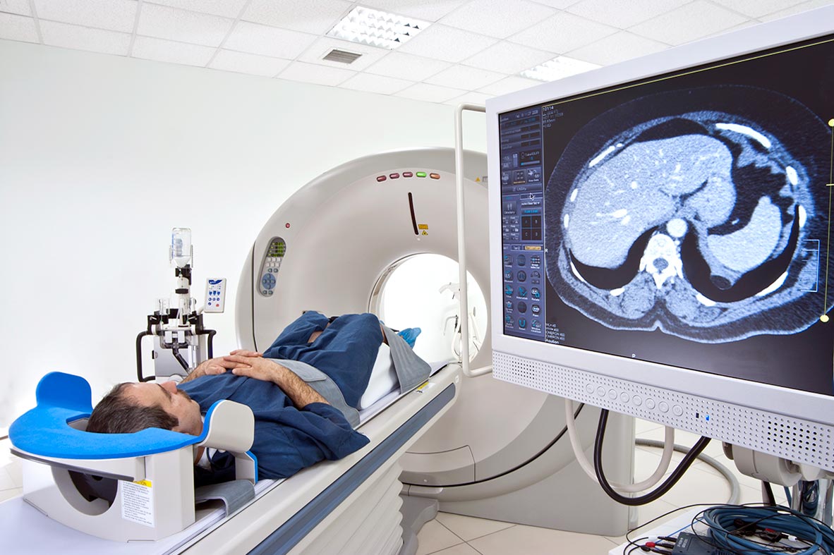 Patient prepares for CT (Computed Tomography) scan at Cooley Dickinson Hospital, 30 Locust Street, Northampton, MA 01060.