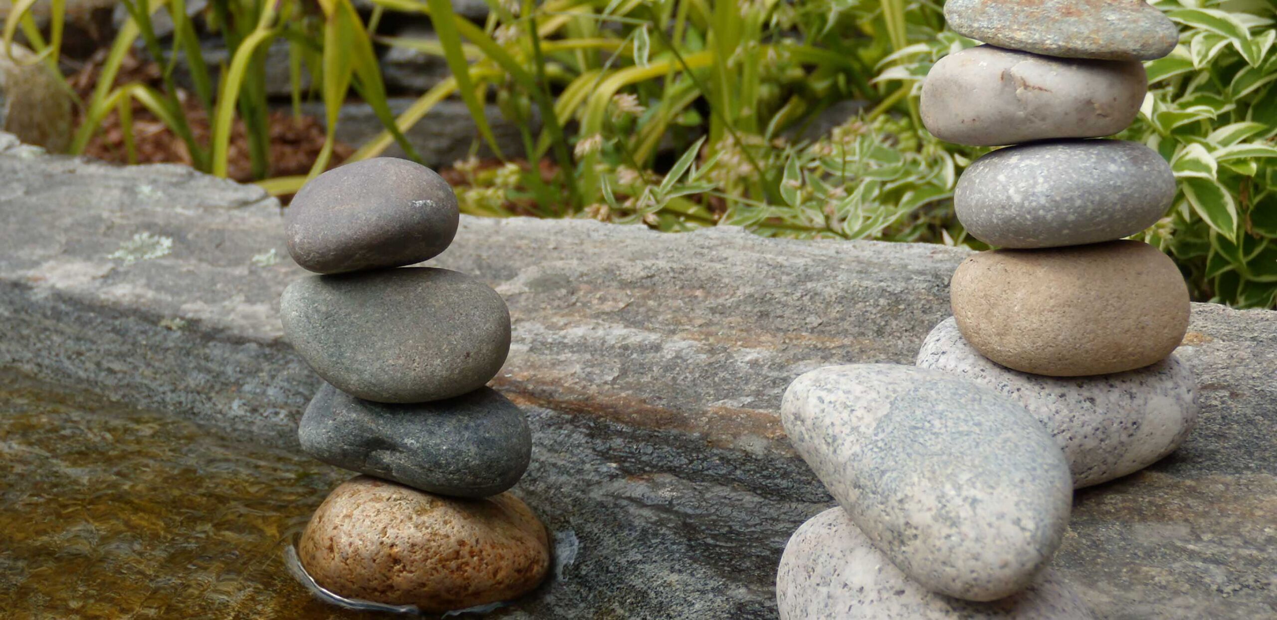 Rock sculpture in the Healing Garden at the Mass General Cancer Center at Cooley Dickinson Hospital.