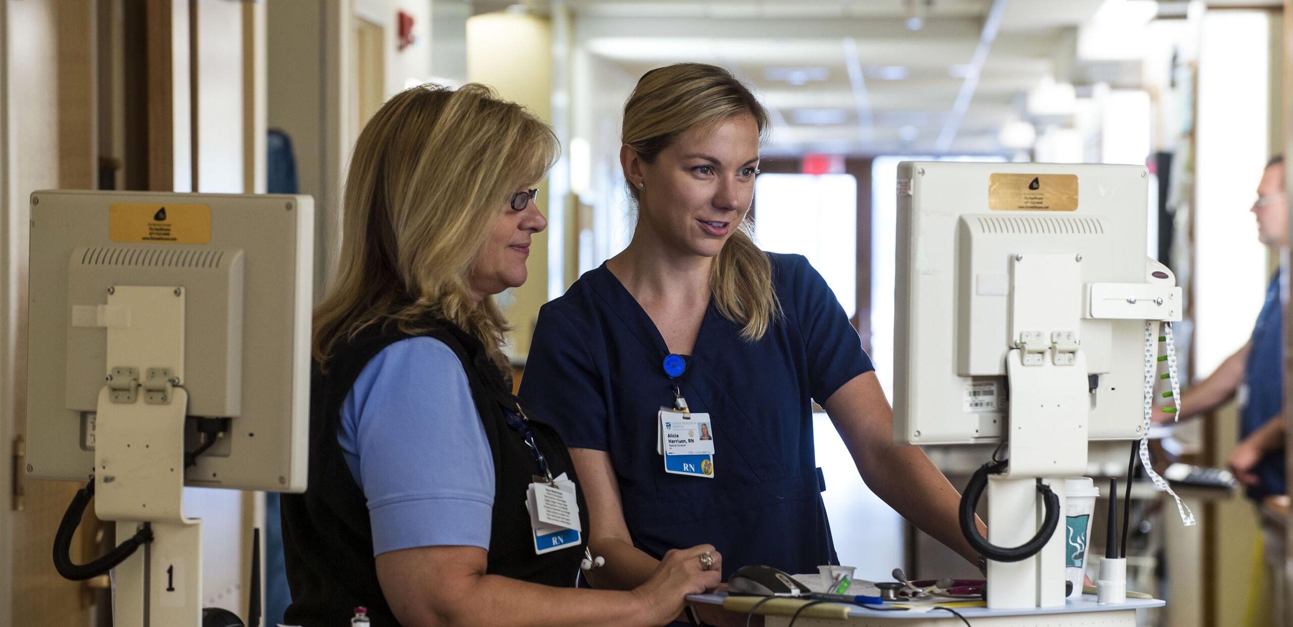 Nurses review patient data at Cooley Dickinson Hospital, 30 Locust Street, Northampton, MA 01060.