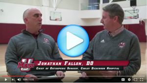 UMass Associate Athletic Trainer David Maclutsky discusses proper stretching and warm-up techniques with Cooley Dickinson Chief Orthopedic Surgeon Dr. Jonathan Fallon.