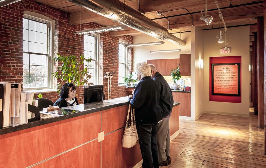 Reception area at Cooley Dickinson Medical Group Plastic Surgery, 40 Main Street, Florence, MA 01062.