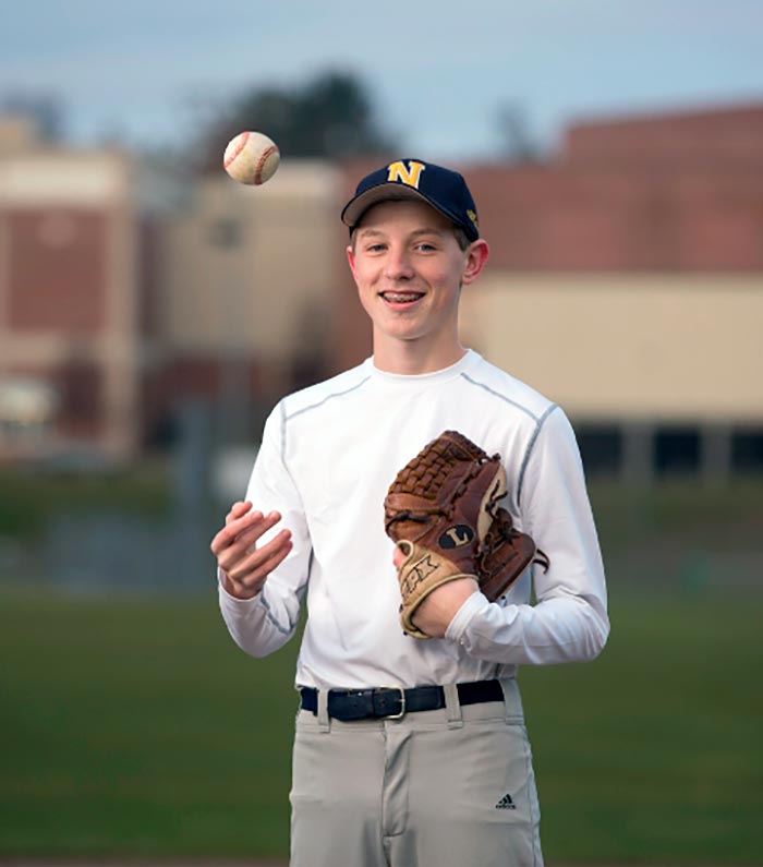 Young male baseball player helped by doctors at Cooley Dickinson Medical Group Orthopedics & Sports Medicine, West Hatfield, MA 01088.