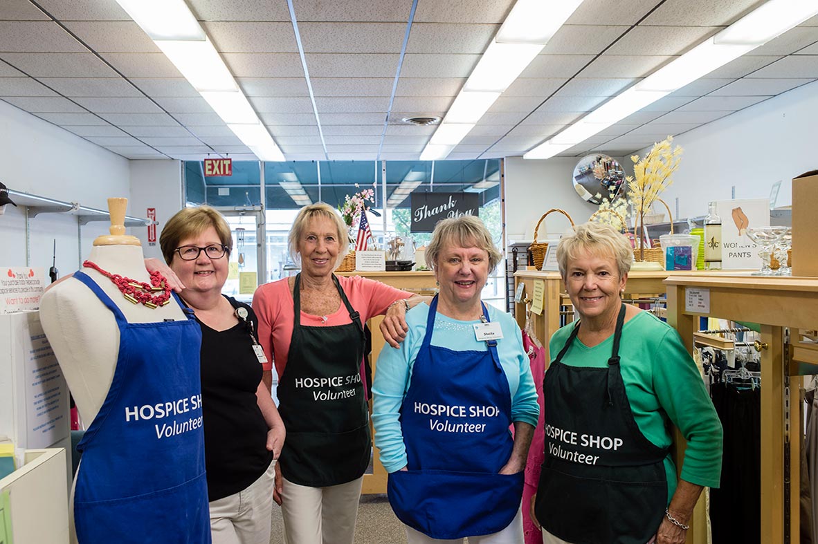 Volunteer workers in the Hospice Shop, where every purchase supports Cooley Dickinson VNA & Hospice, Northampton, MA 01060.