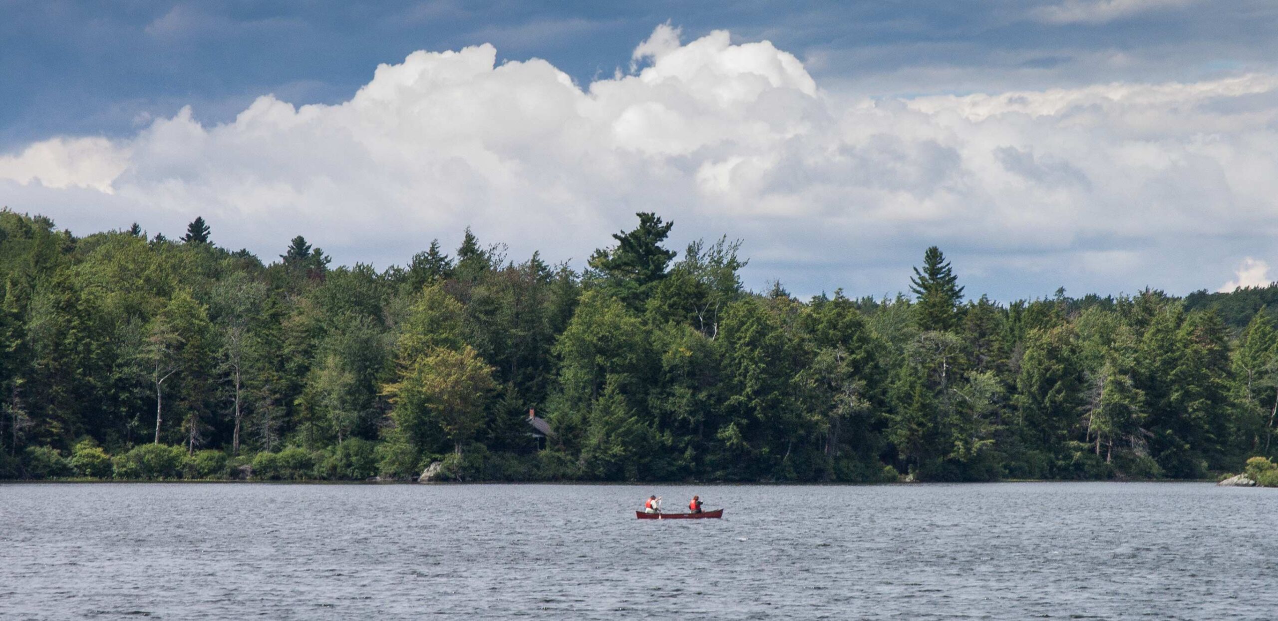 Canoeists on Highland Lake in Goshen, MA.