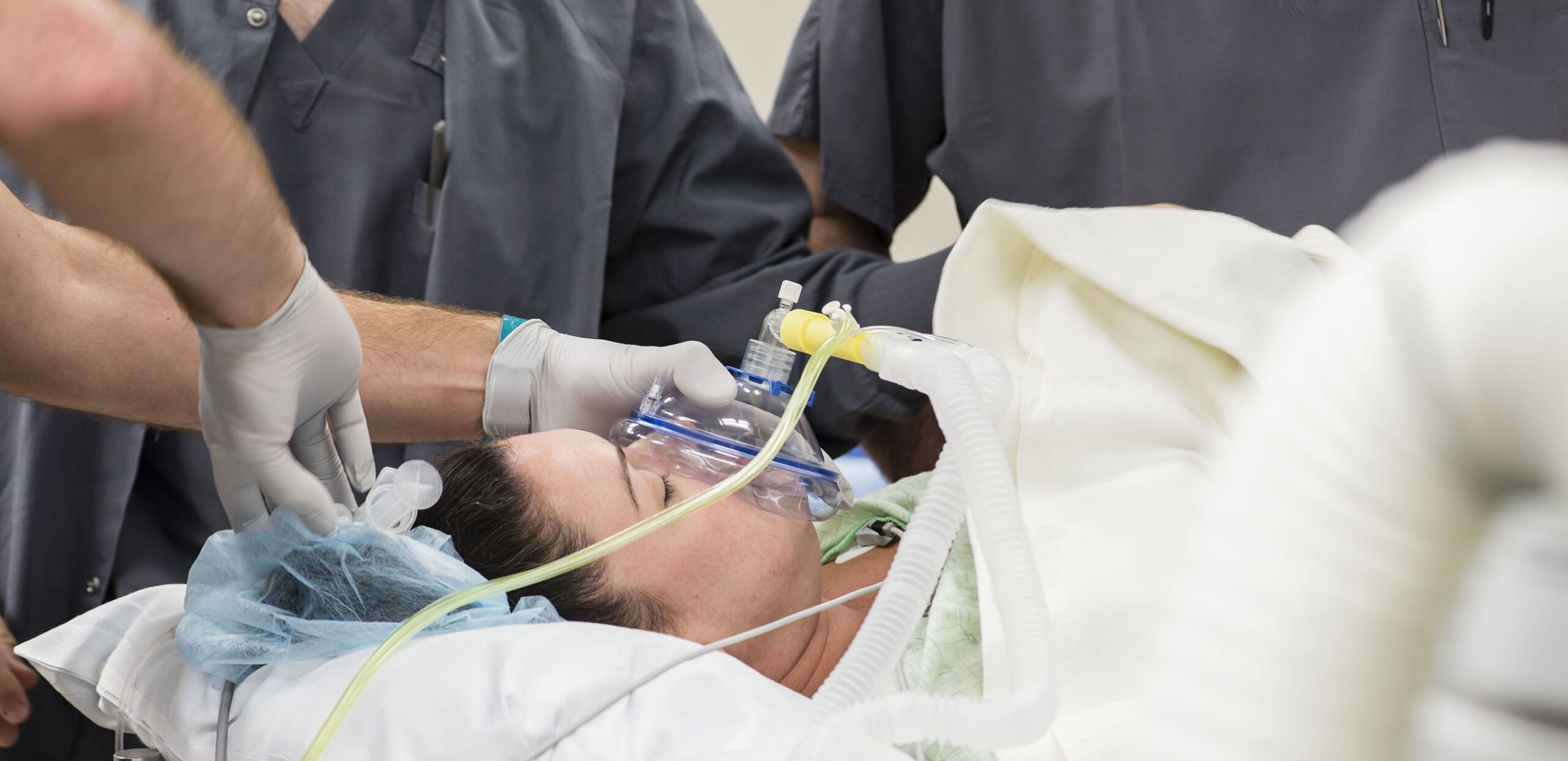 Anesthesiologist administers anesthesia to patient in the Kittredge Surgery Center, Cooley Dickinson Hospital, 30 Locust Street, Northampton, MA 01060.