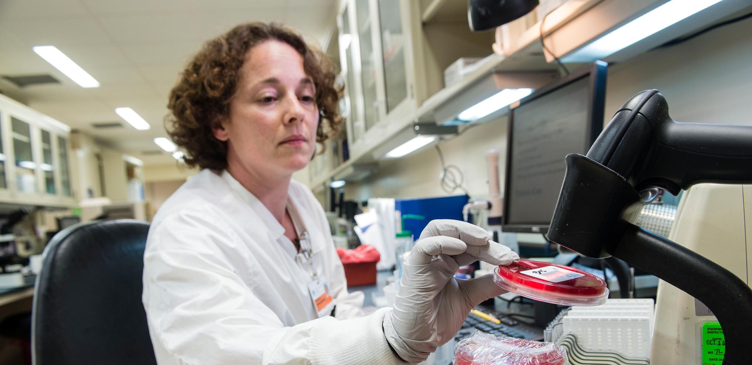 Laboratory technician scans a sample in the Laboratory Services and Department of Pathology, Cooley Dickinson Hospital, 30 Locust Street, Northampton, MA 01060.