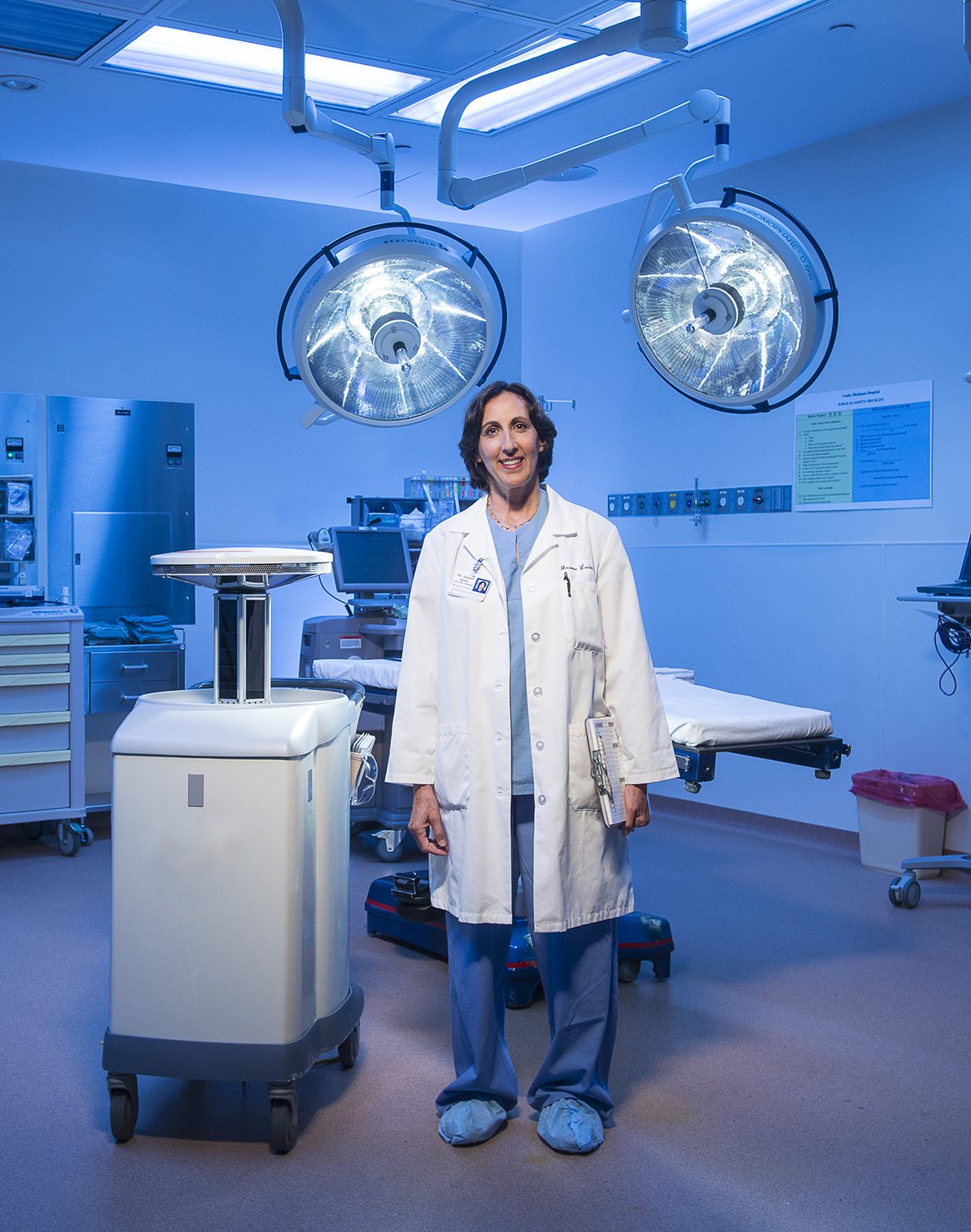 Provider with UV disinfection robot at Cooley Dickinson Hospital, 30 Locust Street, Northampton, MA 01060.