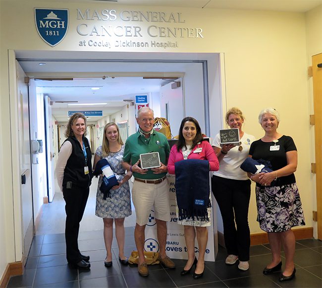 Left to Right: Kelly Noonan, Cancer Center Practice Manager; Lindsay Nason, Campaign Manager, Leukemia & Lymphoma Society; Steve Lewis; Avital Carlis, Cancer Center Administrative Director; Tracy Stearns, Project Manager, Steve Lewis Subaru; Georgia Moore, Cooley Dickinson Director of Leadership Gifts.