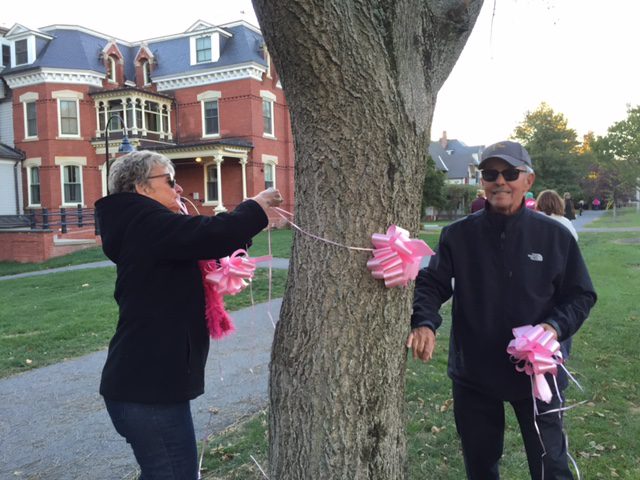 Paint the Path Pink: 2015 - tying pink ribbons onto trees