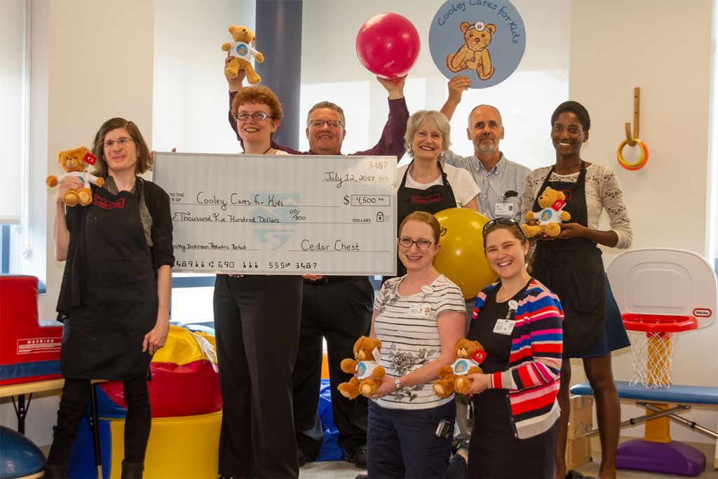 From left/Back Row: Bridget Hart Martin, Cedar Chest; Diane Dukette, CDHC; Dror Shmerling, Cedar Chest; JoEllen Mackenzie, Cedar Chest; Tom Murphy, occupational therapist, CDHC; Jacquelyn Black, Cedar Chest. Front Row: Brigette Jason, physical therapist, CDHC; Jenn Margolis, CDHC.