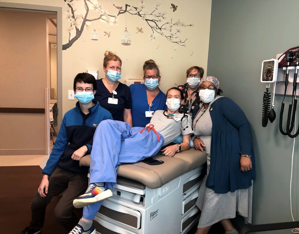 Oxbow Primary Care staff, from left: Elliot Ezcurra (Transgender Health Navigator), Jennifer Costa, MA; Jennifer Jenks, MA; Emily Lash, MD; Amy Tenerowicz, MA; Fabienne Valdes (RN).