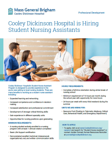 Hiring Student Nursing Assistants: 2022-2023