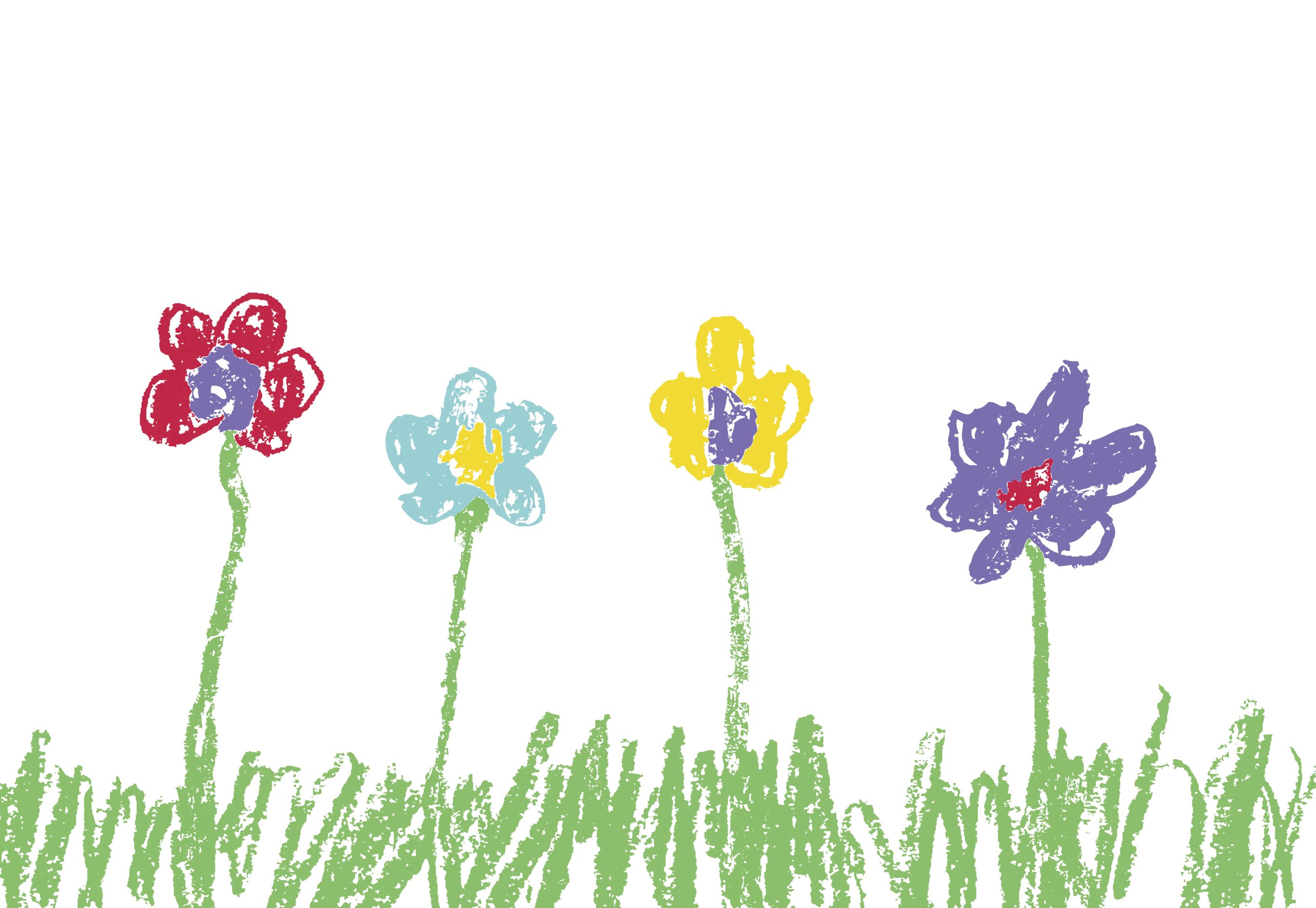 Like child`s drawn flowers set. Cute painting spring and summer meadow. Vector pastel chalk background banner.