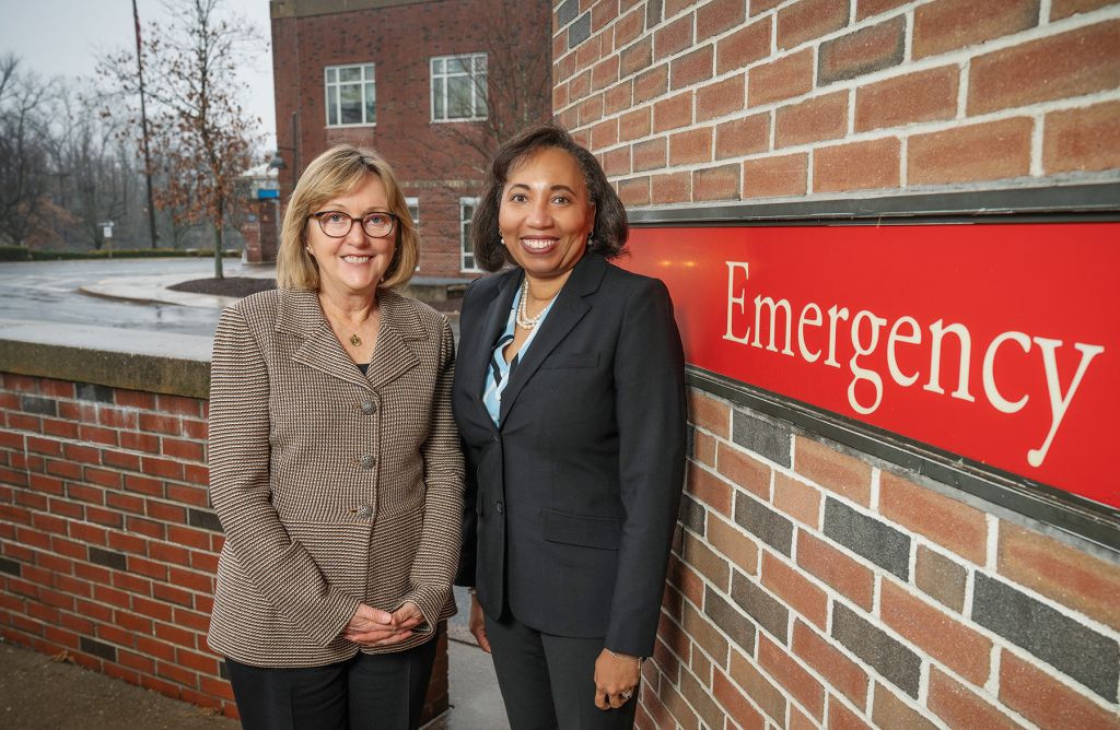 Kathleen McCartney, President of Smith College, with Cooley Dickinson President and CEO Lynnette M. Watkins, MD, MBA