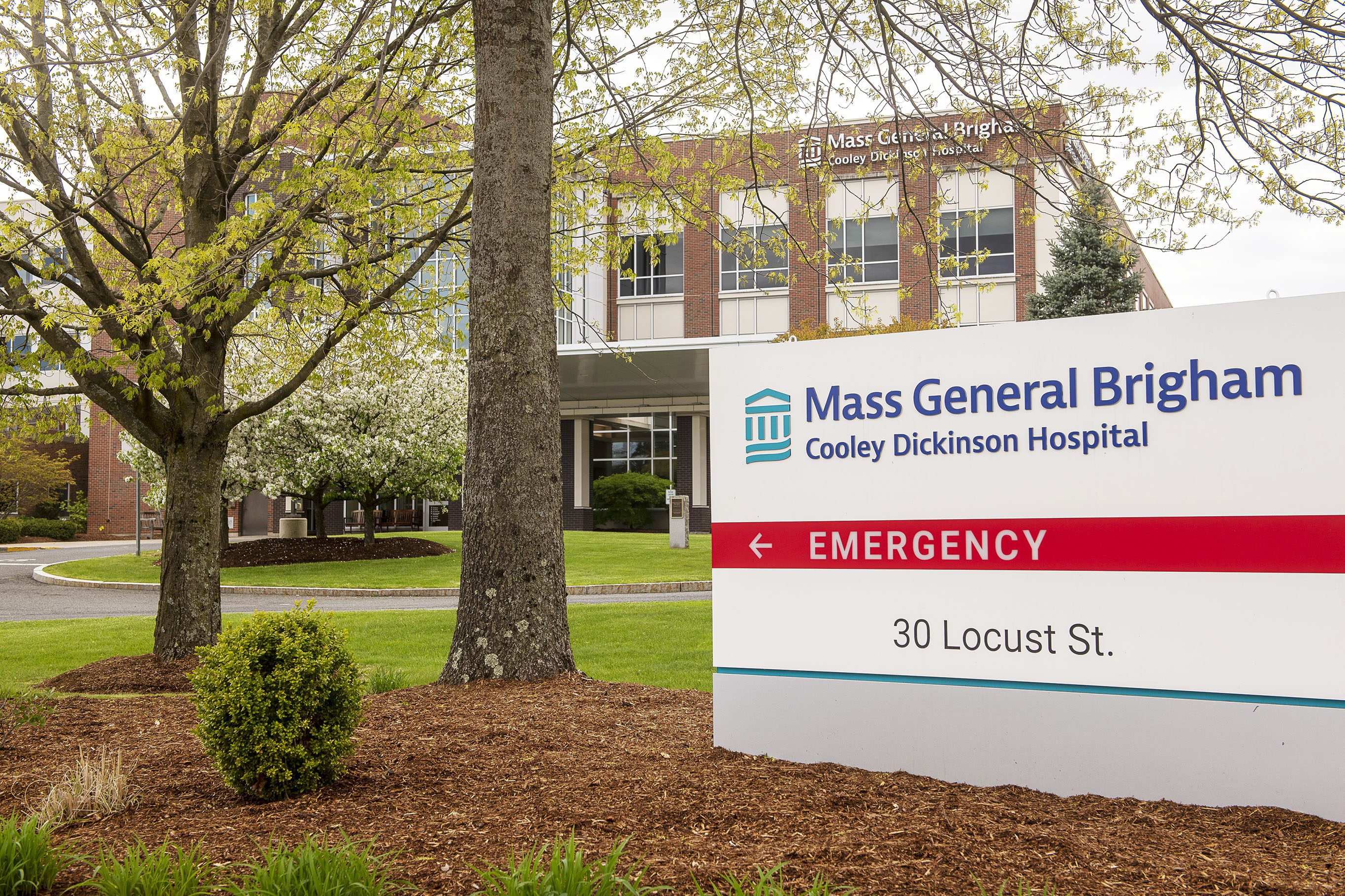 A large outdoor sign for Cooley Dickinson's Emergency Department