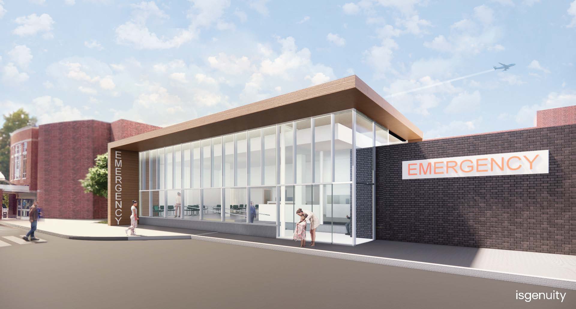 Rendering of new Cooley Dickinson Emergency Department exterior by isgenuity